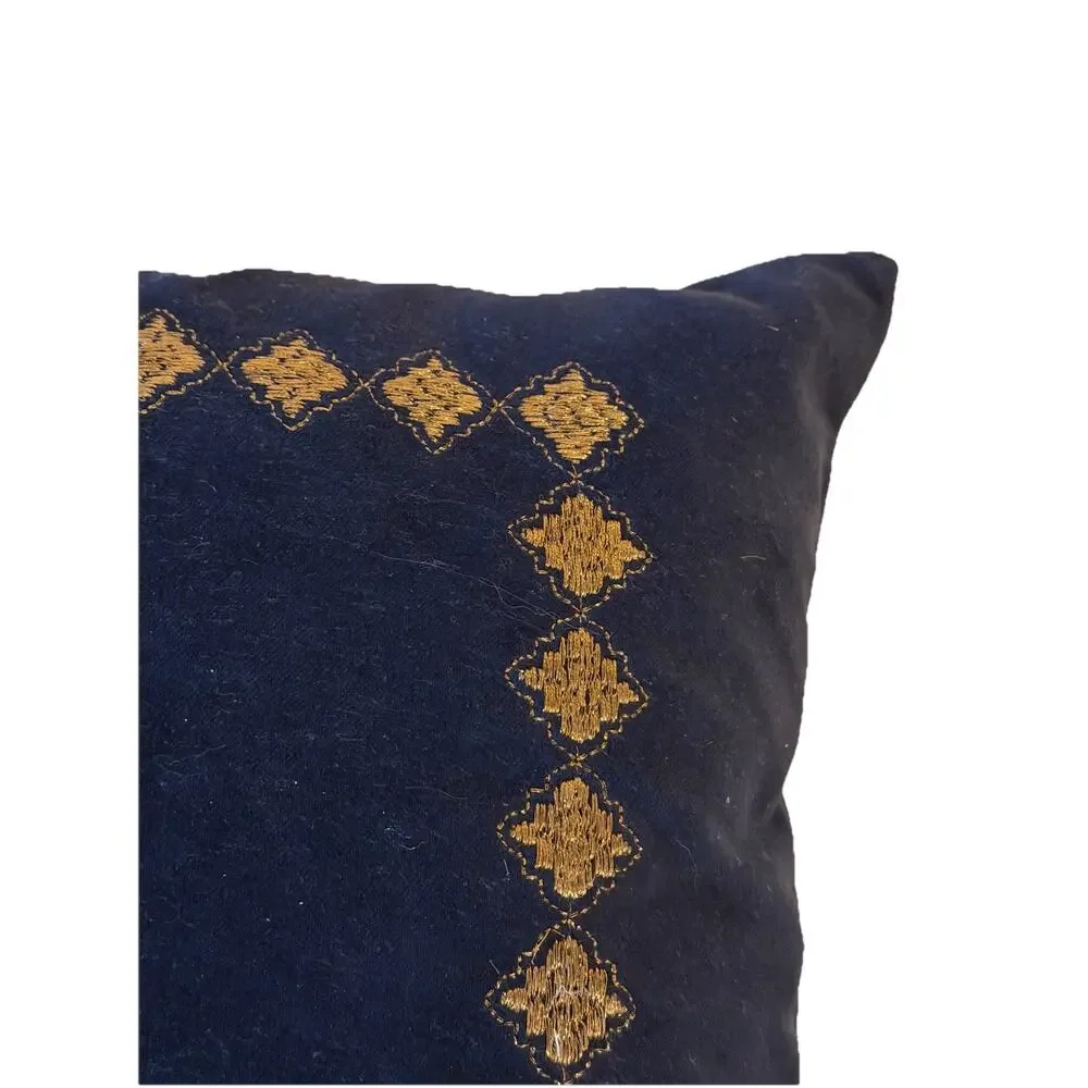 MADISON PARK Embroidered Lumbar Throw Pillow Velour Blue 20” X 14” EUC 3589-20